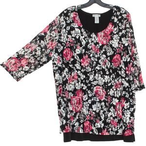Catherines Top Floral Lace Whimsigoth Boho Romantic Feminine Black 1X 18/20W GR
